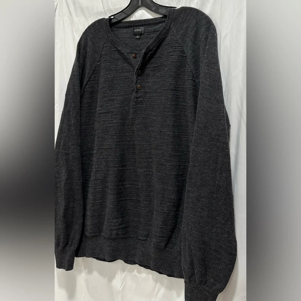 J Crew Sweater Mens LDark Gray Heathered Knit Long Sleeve‎ Pullover Sweatshirt